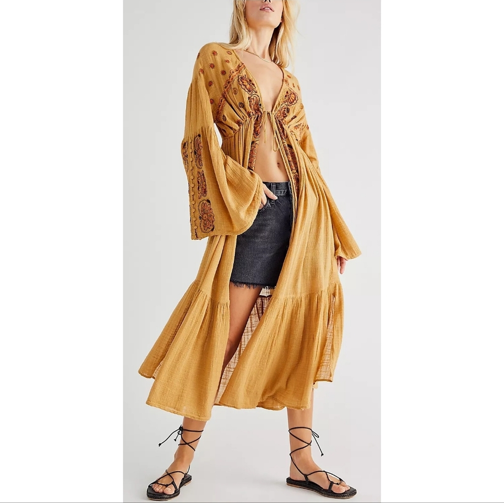 Free People Good Vibes Embroidered Kimono